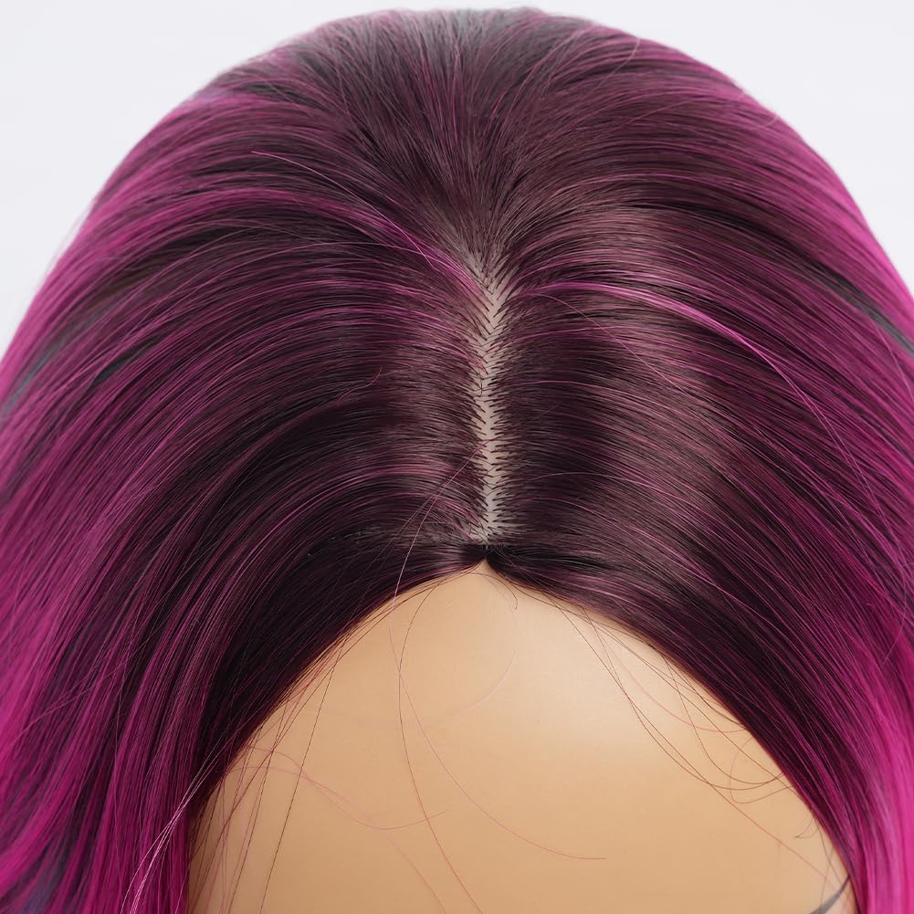 Rainbow Wigs for Women Unicorn Hair Wig for Adults Long Wavy Pink And Blue Wig for Halloween Costume Party Cosplay Anime Queen Girls Wig and Crown with Black Roots (Large Size) - Image 7