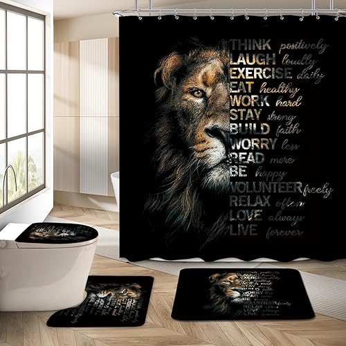 Miniatura 4 de Miyotaa Juego de 4 cortinas de ducha inspiradoras de hombre león de 60 pulgadas de ancho x 71 pulgadas de alto, citas motivacionales, poliéster