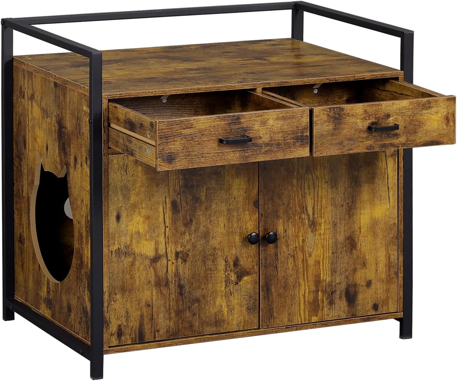 MSmask Extra Large Cat Litter Box Enclosure, Hidden Cat Washroom Furniture with Divider Drawer, Wooden Litter Box Cabinet Pet House, Pet…