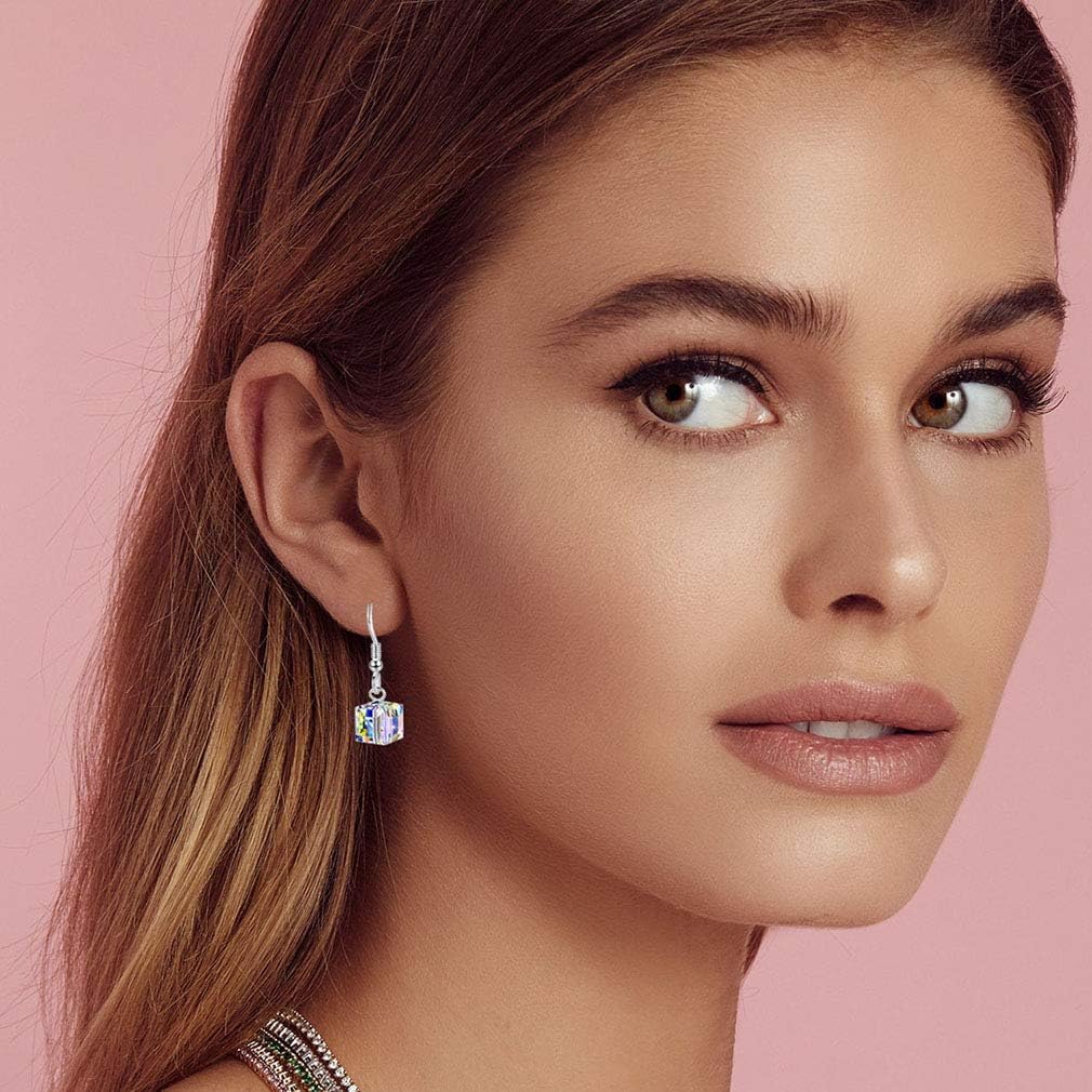 Austrian Crystal Cube Drop Dangle Earrings for Women Fashion 14K Gold Plated Hypoallergenic Jewelry - Image 2