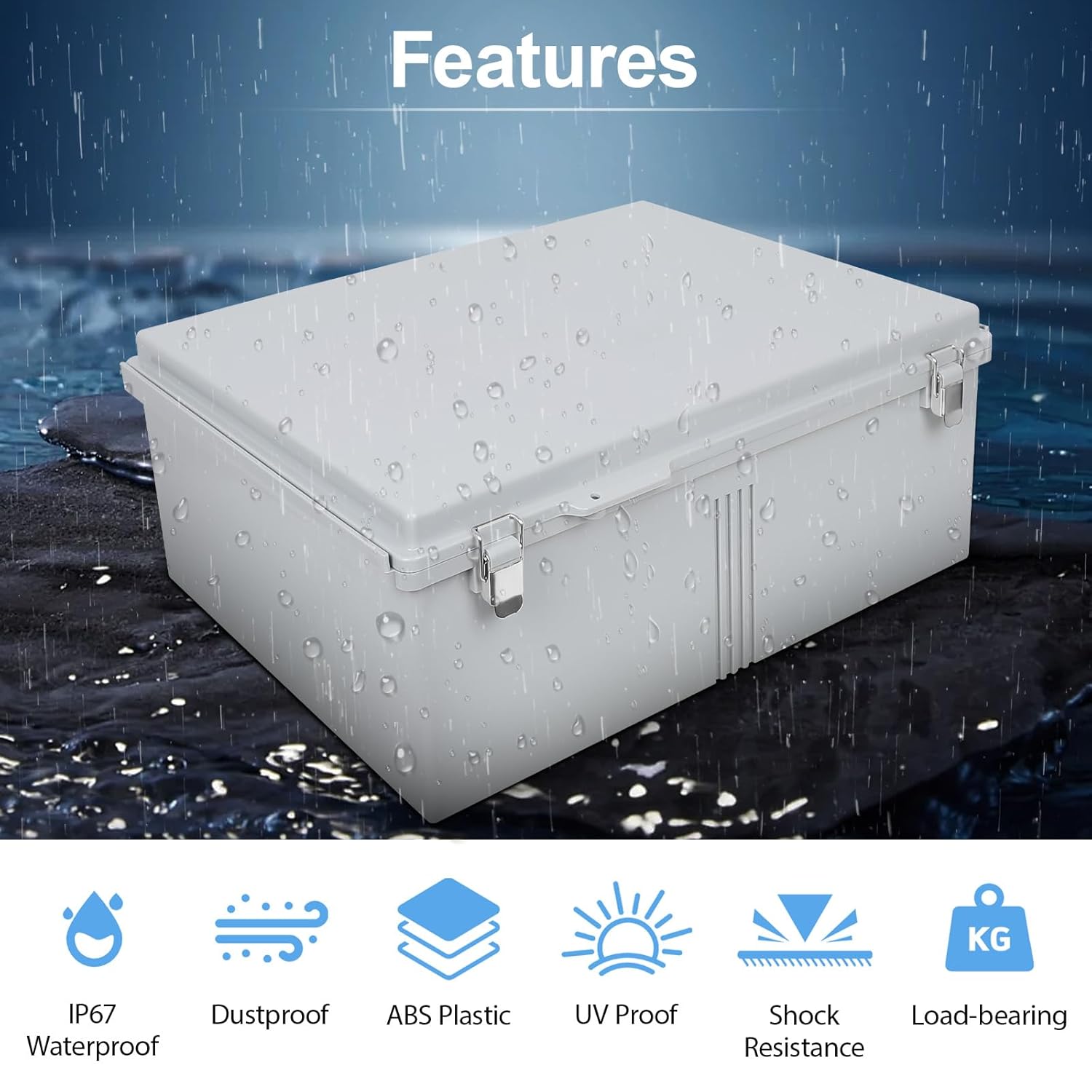 Junction Box,IP67 Waterproof Electrical Box Hinged Shell,Electrical Enclosure with Stainless Steel Latch,Terminal Box with Mounting Plate,Wire Connectors,Electrical Tapes,19.6"x15.7"x7.8"