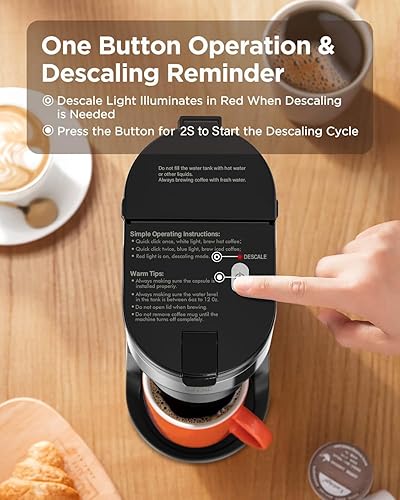 Miniatura 4 de SIFENE Mini cafetera de una sola porción, máquina de goteo portátil 2 en 1 para K-Pods (1.732-1.969 in) y café molido, preparación rápida, apagado