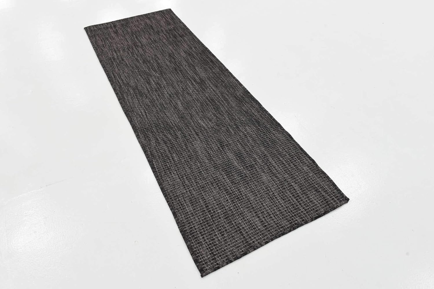 Black Flatweave Outdoor Runner Rug, 2' x 6', Synthetic