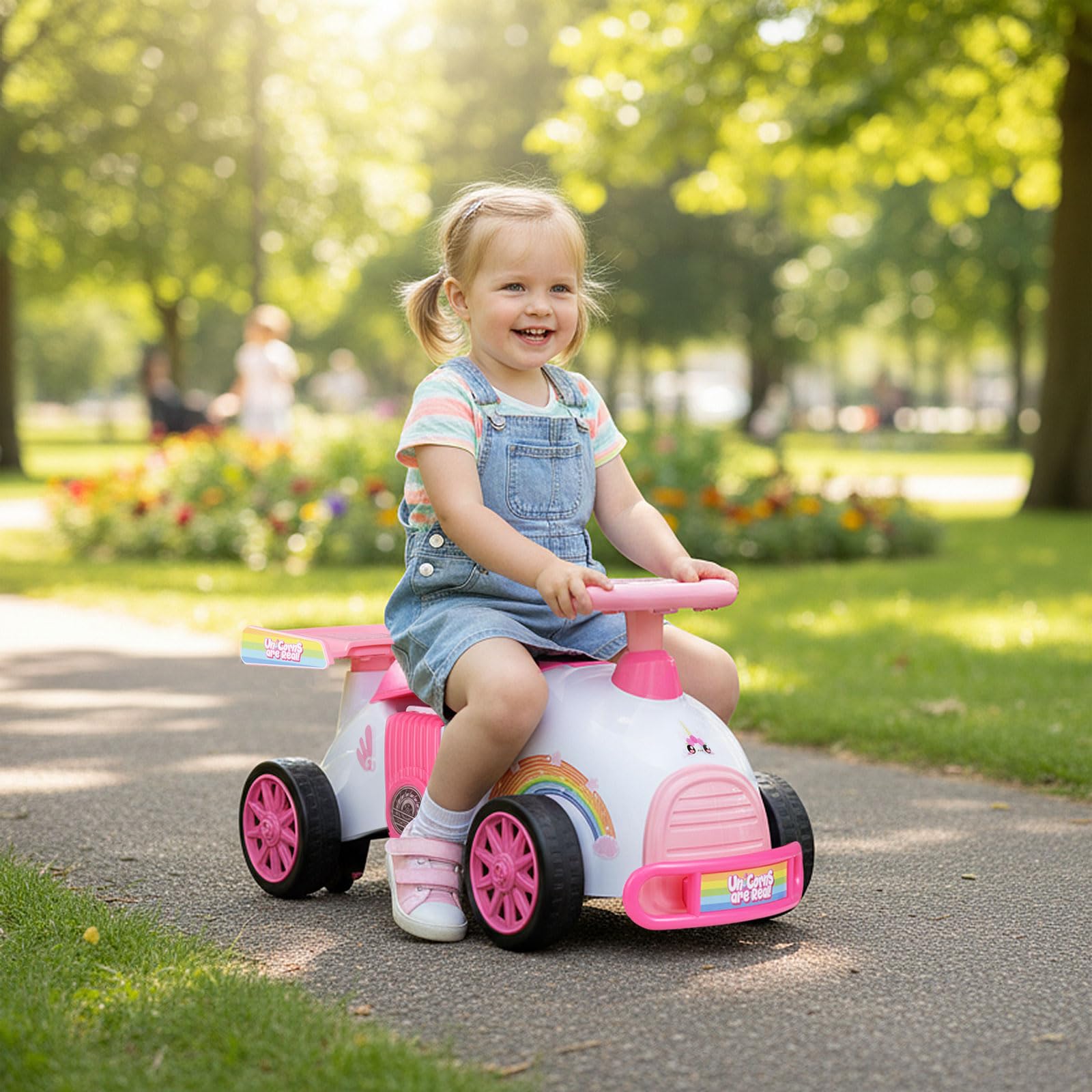 COSTWAY Coche de Correpasillos para Niños, Coche Deslizante de Pie a Suelo con Música y Almacenaje Bajo Asiento, Cochecito Infantil con Ruedas Universales para Niños de 19 a 36 Meses (Unicornio)