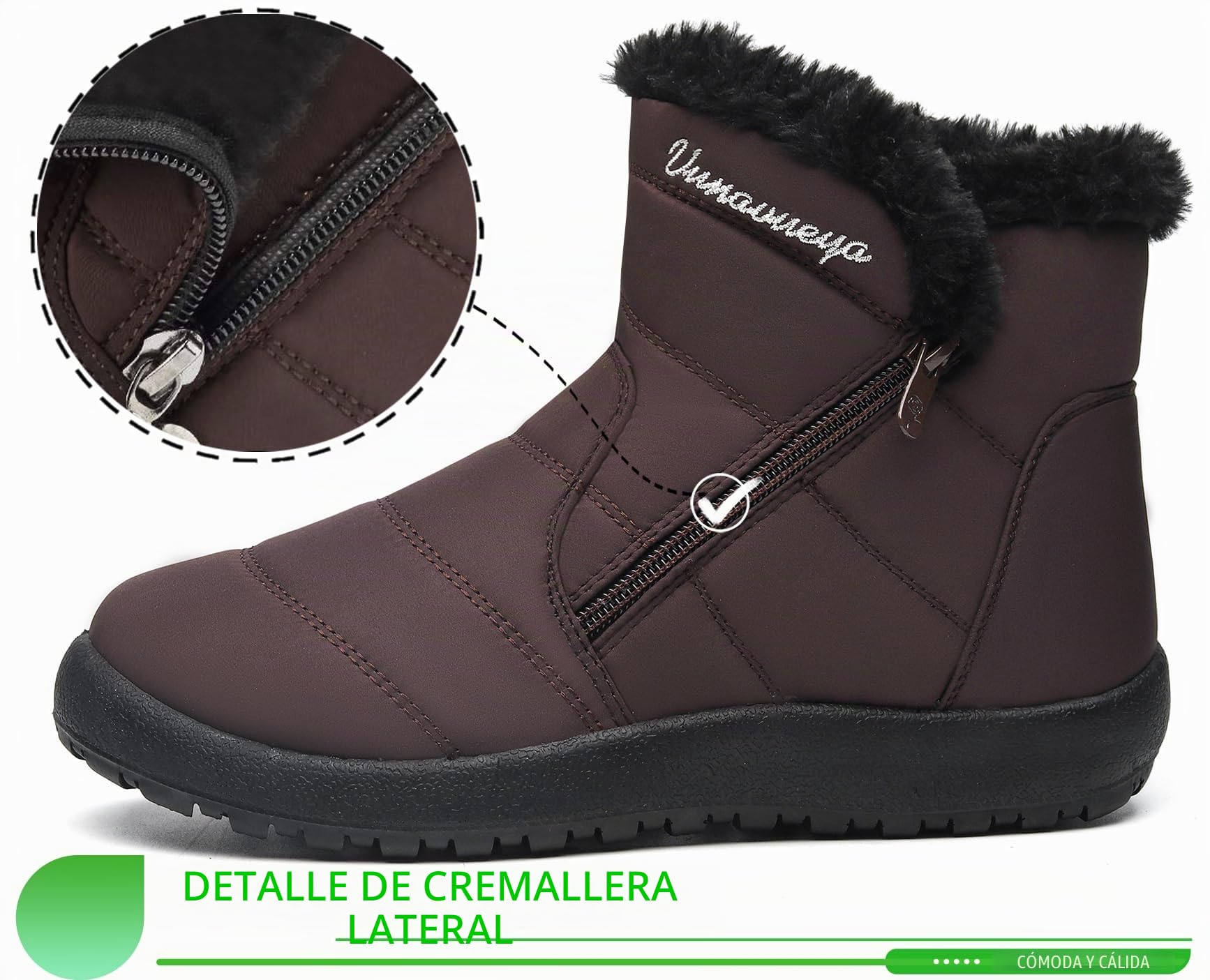 Zapatos Invierno Mujer Botas de Nieve Forradas Calientes Zapatillas Botines Planas Con Cremallera Casuales Boots para Mujer 35-42
