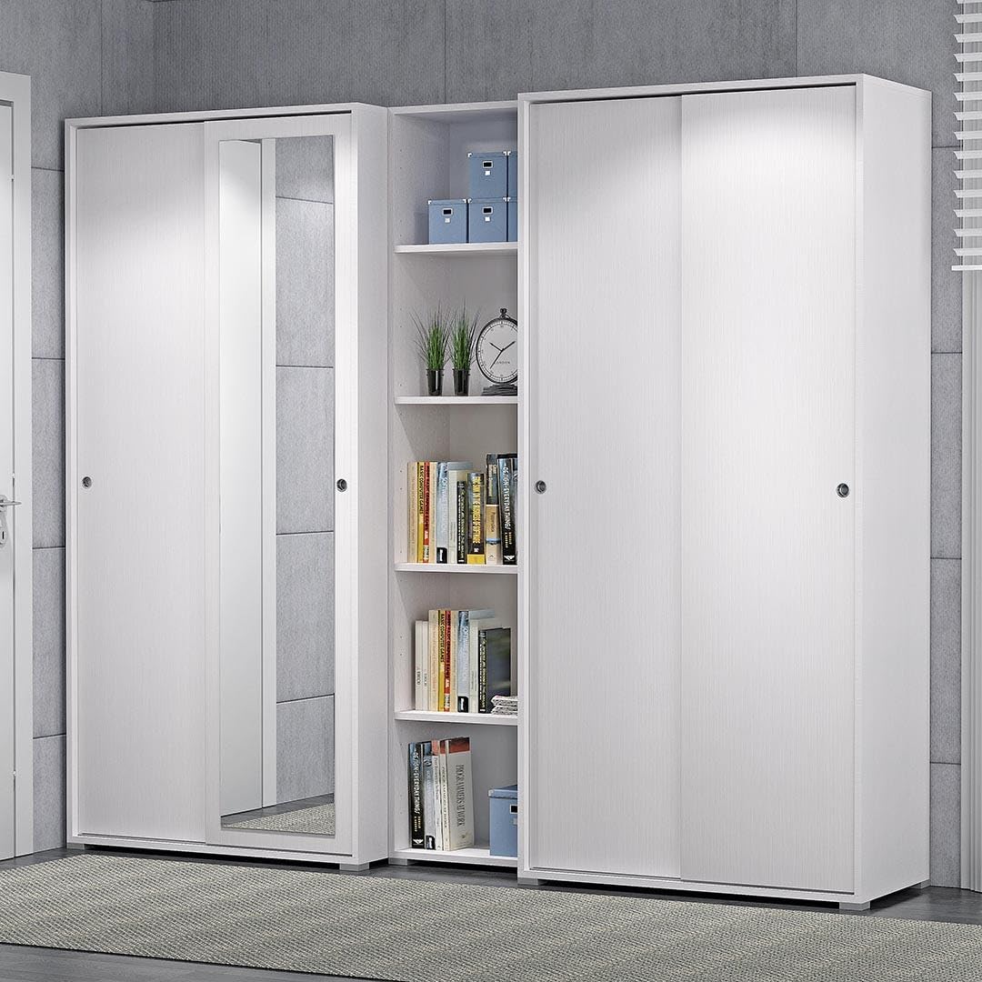 Kiamami Valentina - Armario Multiusos de 90 cm con Puertas correderas y Tubo para Colgar