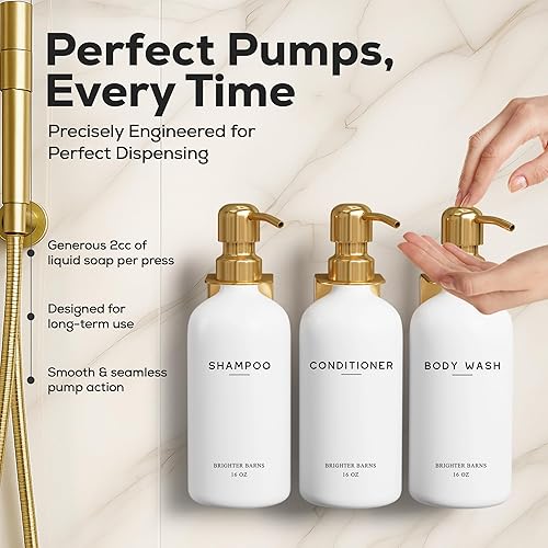 Miniatura 4 de Brighter Barns - Juego de dispensador de champú y acondicionador de lujo montado en la pared, botellas recargables de champú y acondicionador,