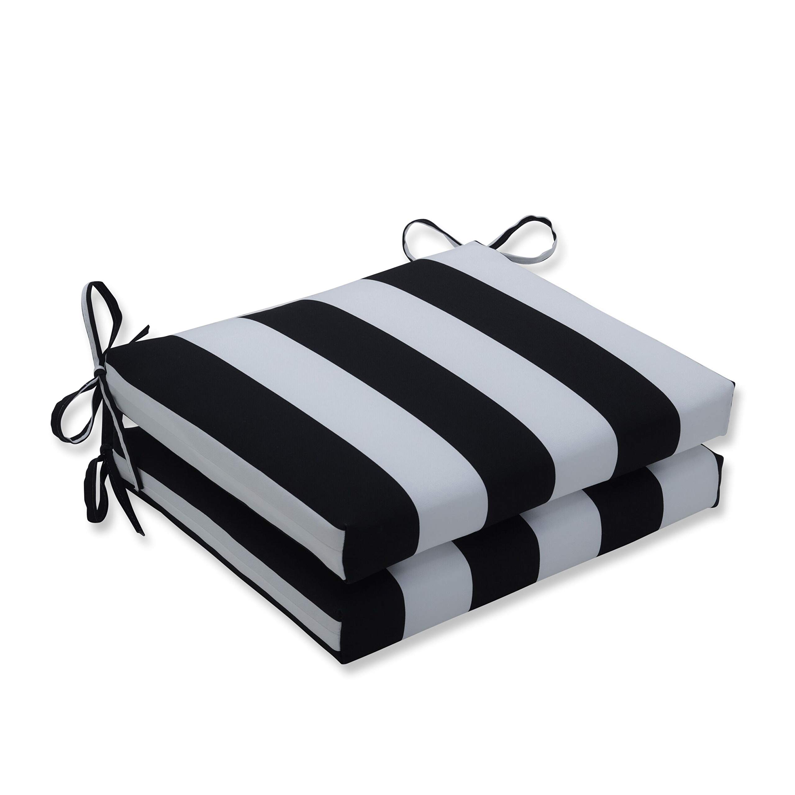 Pillow Perfect Outdoor/Indoor Cabana Stripe Black Square Corner Seat Cushions, 2 Count (Pack of 1)
