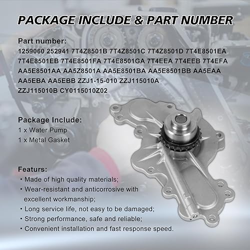 Miniatura 3 de AW6023 Bomba de agua profesional para 2009-2010 EdgeEdge LimitedEdge Sport, Flex, Fusion Sport, Taurus, para MKS Base, MKS EcoBoost, MKX Base, MKZ