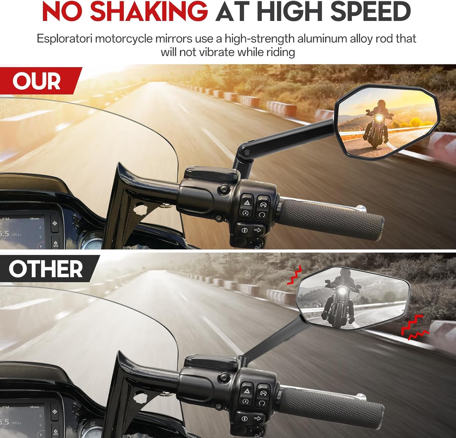 For Harley Mirrors, Esploraori Motorcycle Mirrors Compatible with Harley Davidson, 8MM 10MM Adjustable Folding Mirror for Harley Sportster Softail Road King Vulcan Vstar Street Glide and More