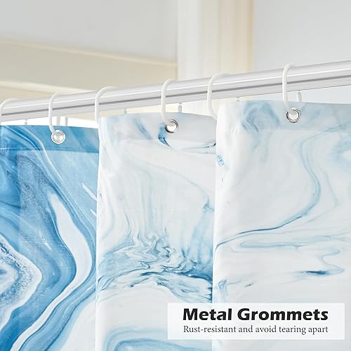 Miniatura 2 de Cortina de ducha de mármol azul, cortina de ducha abstracta azul degradado para baño, juego de cortina de ducha de tela impermeable simple y moderna