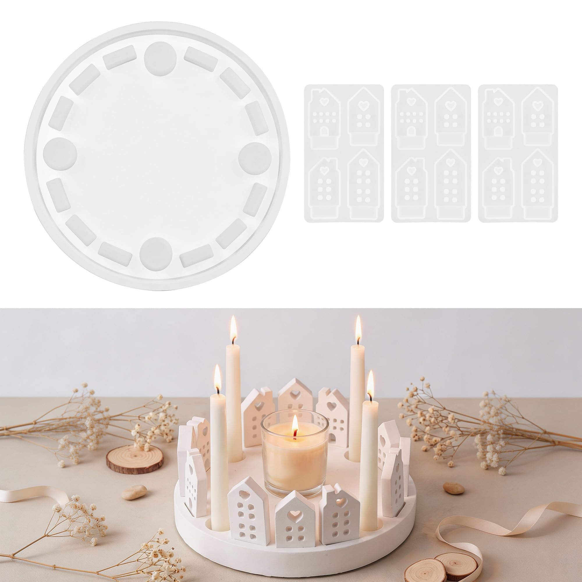 Zocipro 4-Pack Silicone Candle Holder Moulds, House & Love Shapes, Reusable