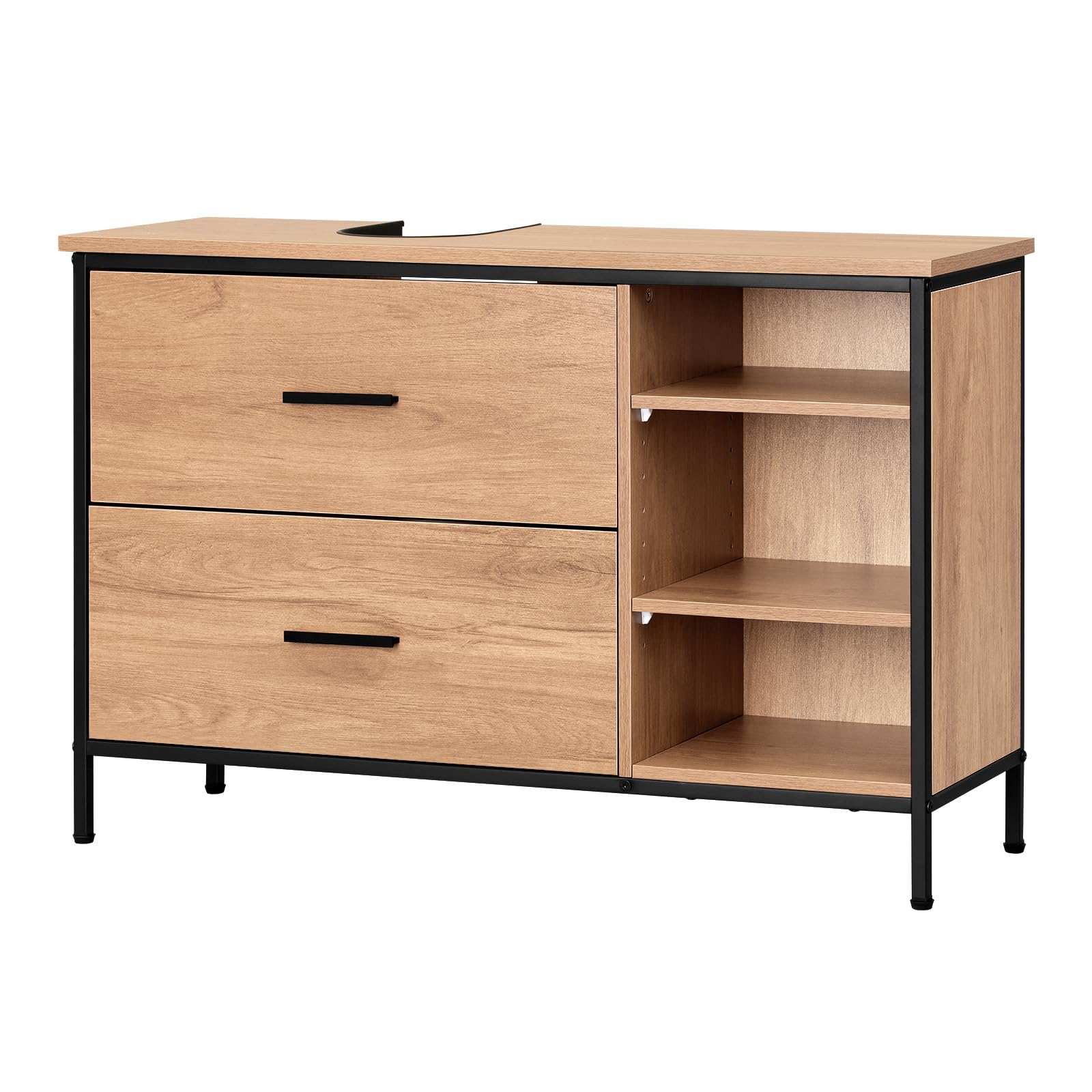 EUGAD Waschbeckenunterschrank, Badezimmerschrank mit Schubladen 3 offenen Fächern, Unterschrank mit verstellbaren Ablagen, freistehender Waschtischunterschrank, 90x60x30 cm