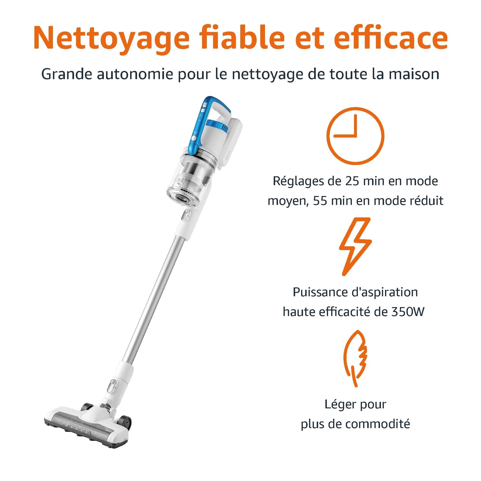 Amazon Basics Aspirateur sans fil 2 en 1 avec moteur BLDC 350W 0.7L Blanc et Bleu