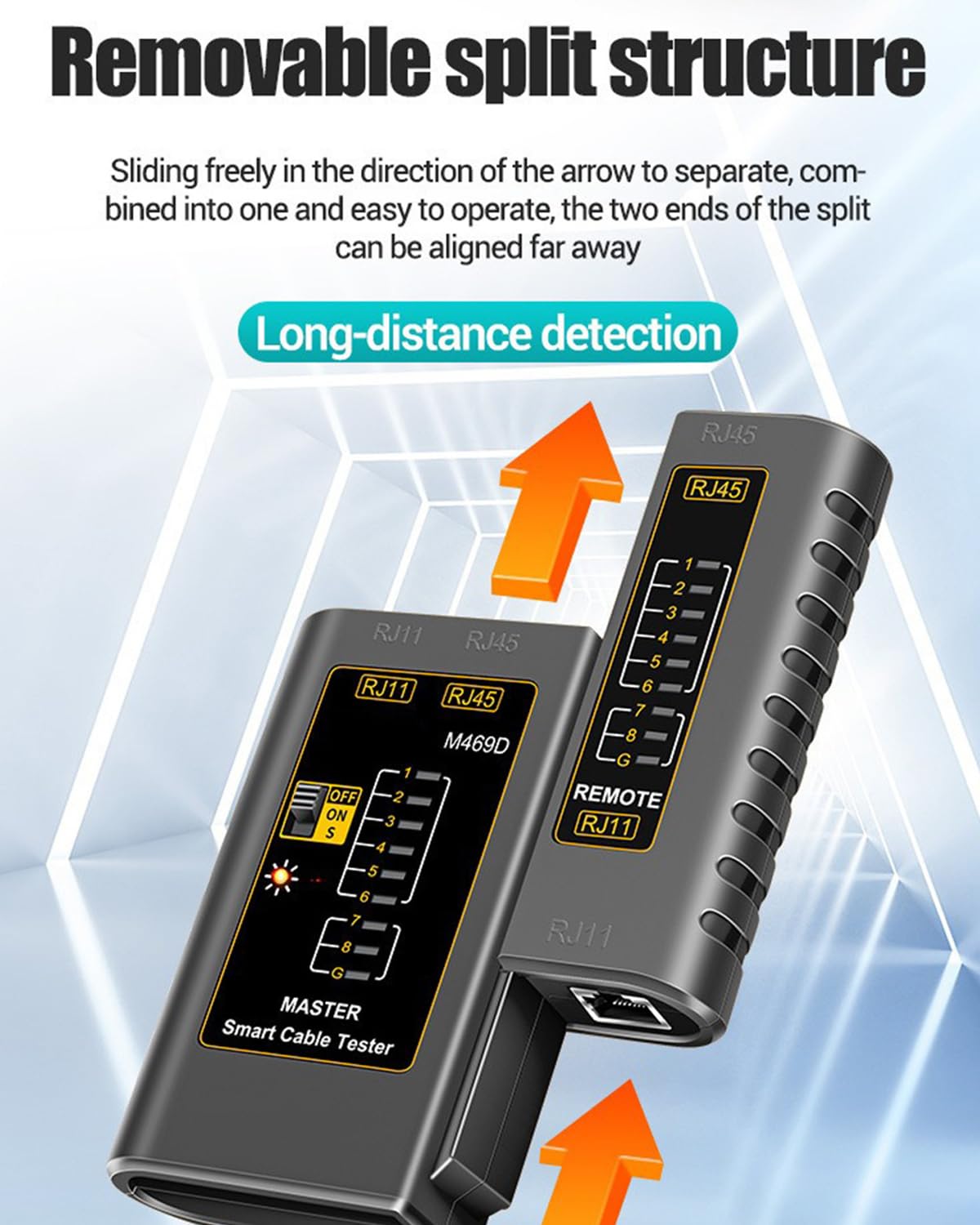 Tester di Rete - Tester Cavi LAN con RJ11, RJ12, RJ45 per Patch - LED di Prova per Test Precisi e Verifica di LAN e Cavo di Rete - Ideale per Test Cavi Patch e Linee, per Installatori e Ufficio