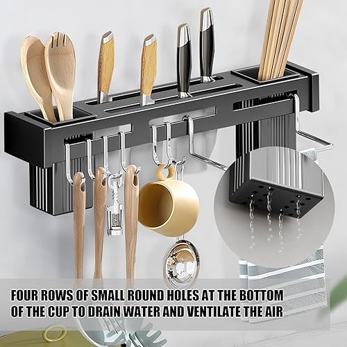 Miniatura 3 de Soporte para cuchillos de cocina de acero inoxidable de 16 pulgadas montado en la pared con ganchos, tira adhesiva resistente para cuchillos de