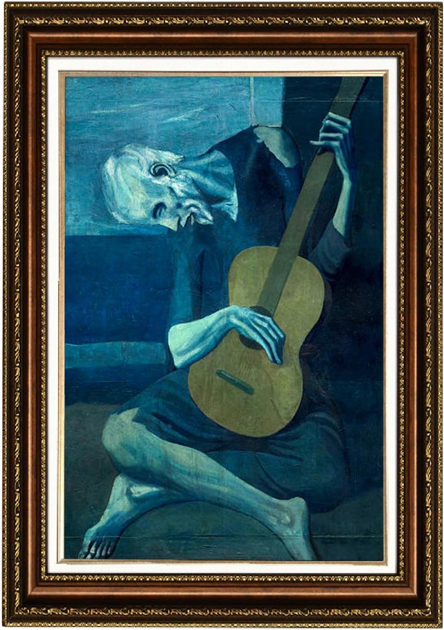 eliteart-The Old Guitarist by Pablo Picasso Oil Painting Reproduction Giclee Wall Art Canvas Prints-Framed Size:25 1/2"x 35"