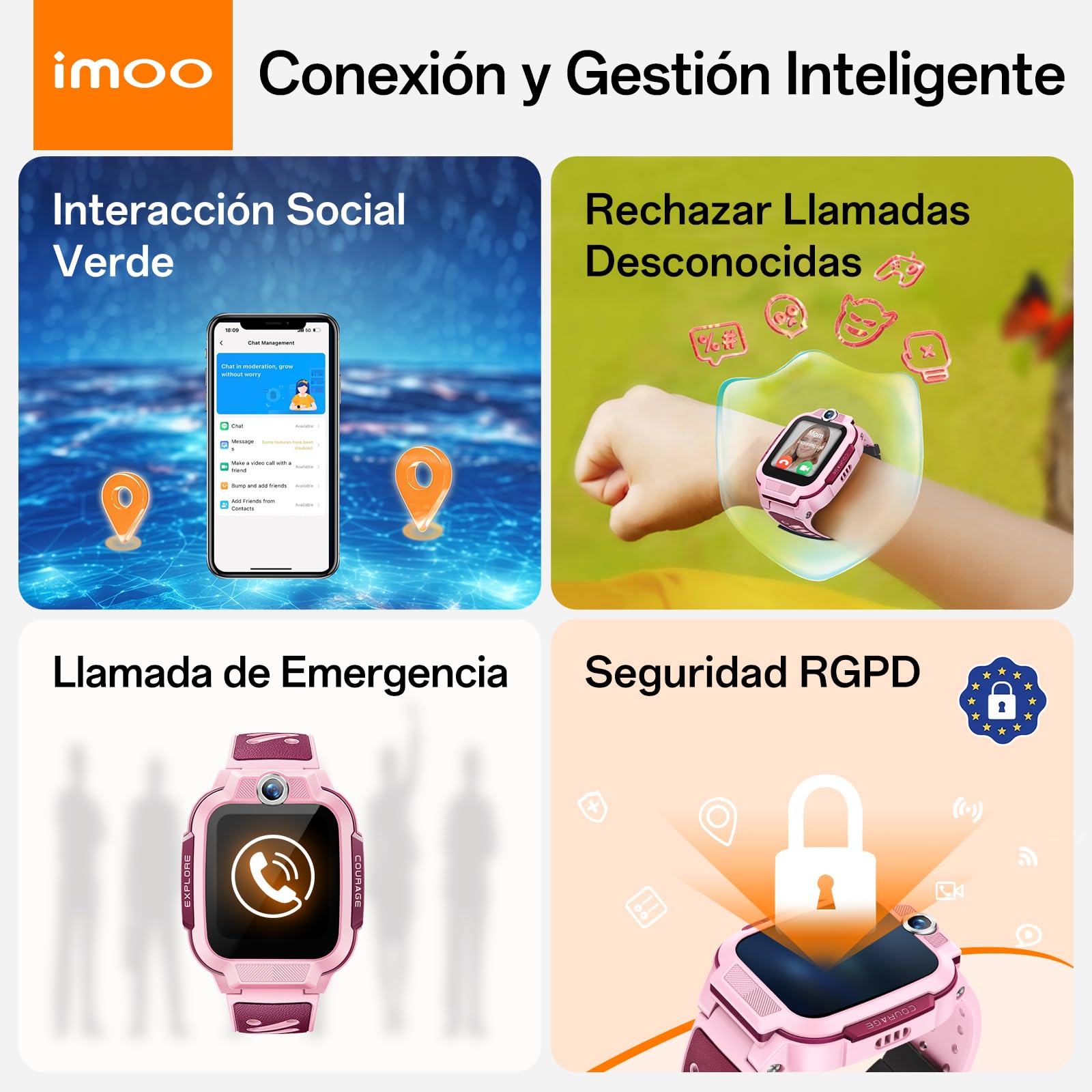imoo Z3 Smartwatch para Niños, Llamadas 4G Video/Voz y Rastreador GPS en Tiempo Real, HD de 1.5″ Resistente al Agua hasta 20m, Control Parental y Protección de Seguridad con Kit de Accesorios(Rosa)