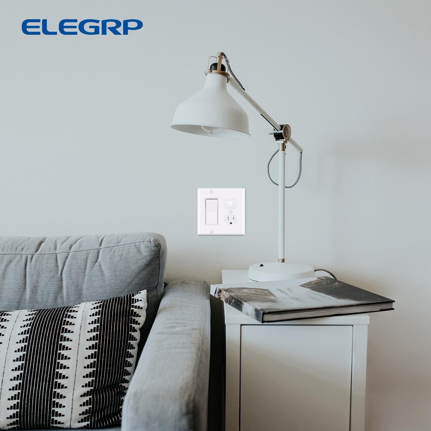 ELEGRP 2-Gang 1-Decorator/GFCI Device 1-Duplex Receptacle Outlet Combination Wall Plates, Standard Size Unbreakable Thermoplastic Faceplate Cover, UL Listed (1 Pack, Glossy White)