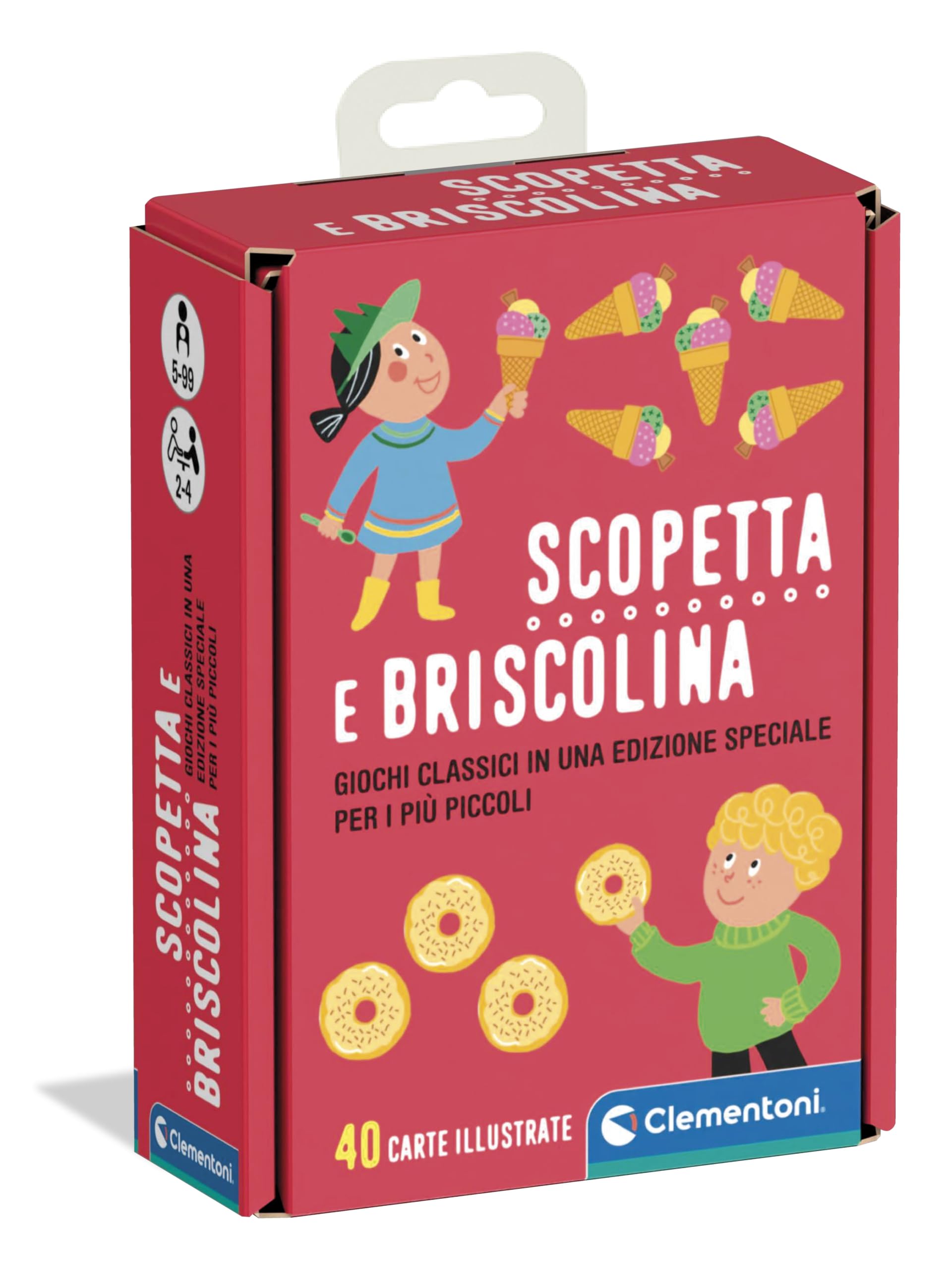 Clementoni - Scopetta e Briscolina, Mazzo di 40 Carte Semplificate e Illustrate, Gioco da Tavolo per Bambini 5+ Anni e Tutta la Famiglia, 2-4 Giocatori, Made in Italy, Lingua Italiana, 16633