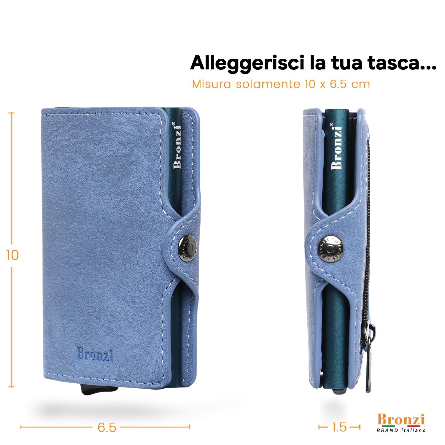 Bronzi Portafoglio Porta Carte Credito - Portafoglio Uomo Slim Portacarte uomo - Mini Porta Tessere - Protezione RFID Portatessere - Design Smart Pelle Blu