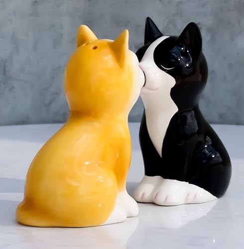 Miniatura 7 de Ebros Gift Juego de salero y pimentero de cerámica negro y amarillo besando gatitos felinos gatos salero y pimentero figuras de San Valentín Gato