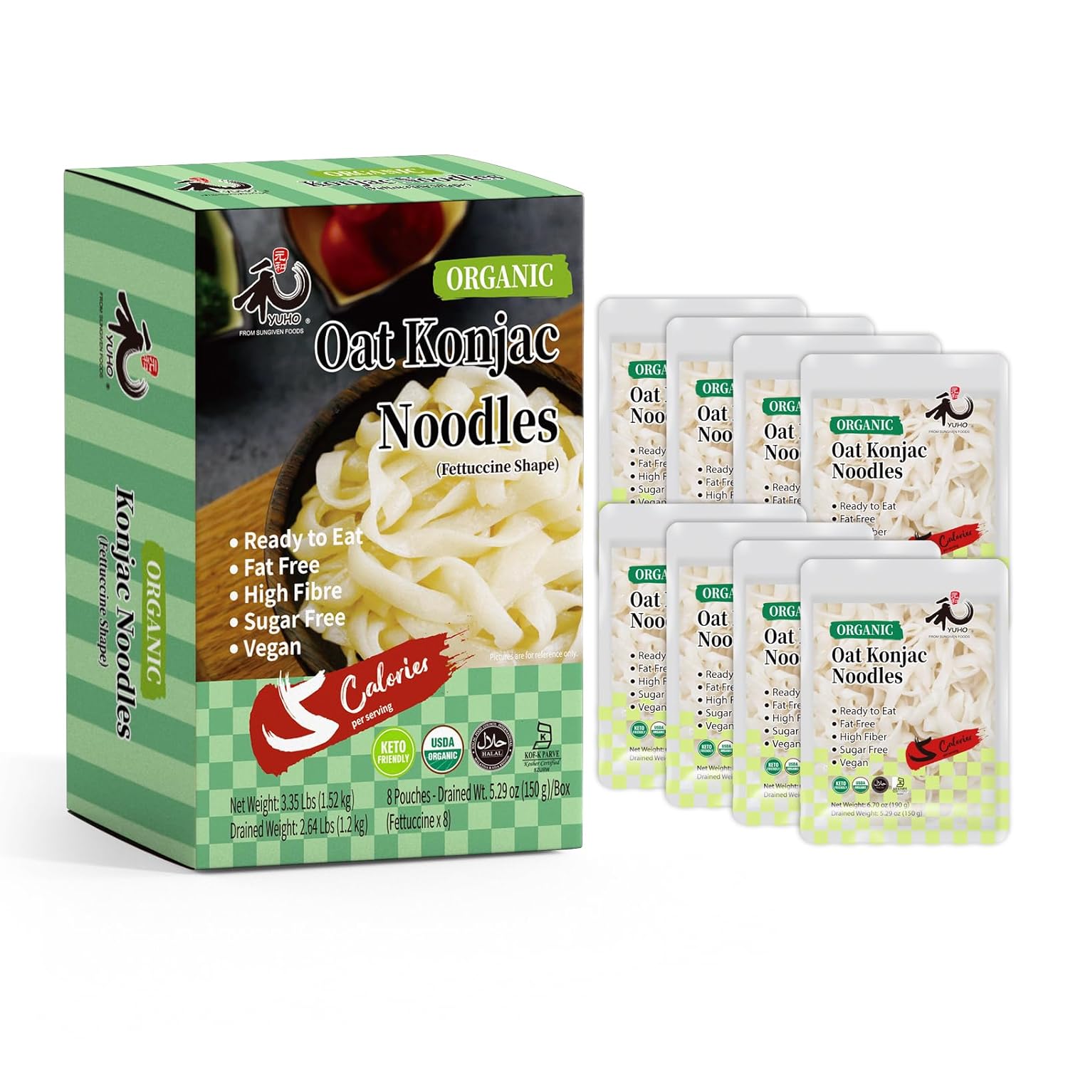 YUHO Organic Shirataki Rice 8 Pack Organic Konjac Oat Rice Ready to Eat Vegan Gluten Free Low Carb Calorie Sugar Free Plant-Based Soy Free Paleo and Keto Friendly 53.61 Oz