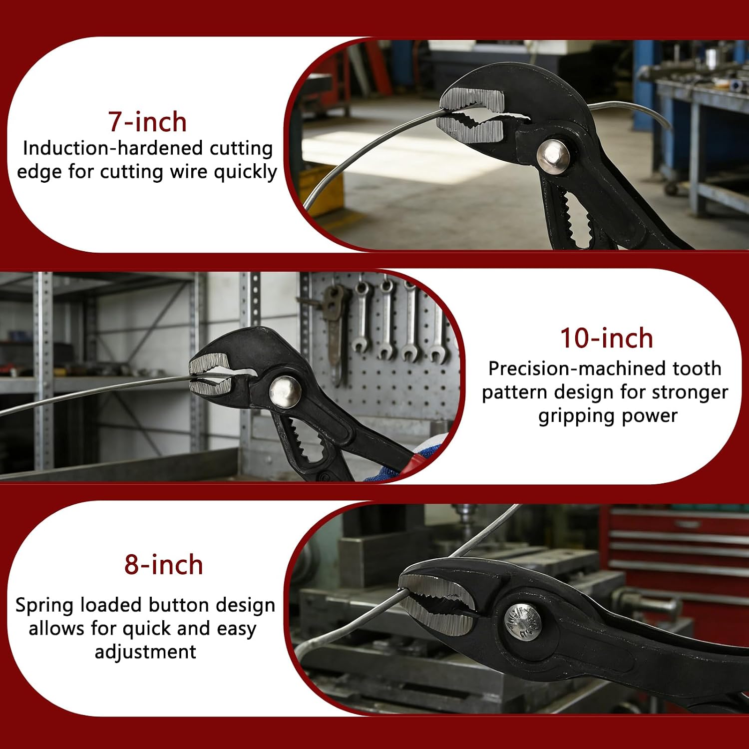 3-Piece Groove Joint Water Pump Pliers Set, Push Button Quick Adjust V-Jaw Channel Locks, Durable CR-V Steel Tongue and Groove Pliers (7/8/10-Inch) for Plumbing, Pipe Repair, Nuts & Bolts