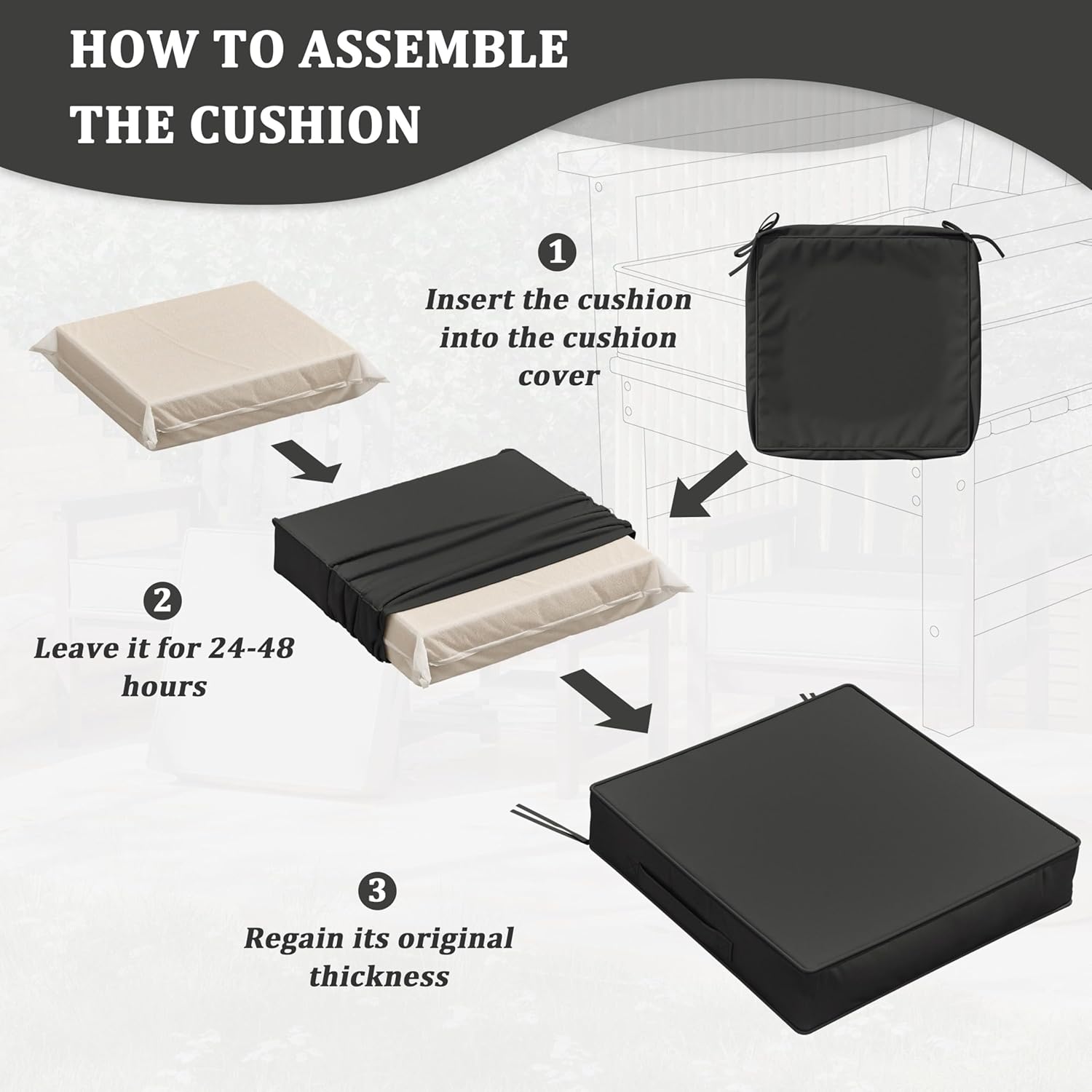 Outdoor Chair Cushions Patio Funiture Chair Seat Cushion 17 L X 16 W X 3 H Waterproof & Fade Resistant Square Sofa Couch Chair Pads with Non-Slip Bottom &Handle & Adjustable Straps Set of 2