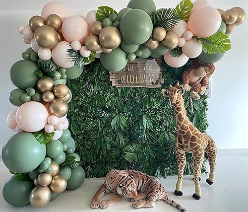 Kit de arco de globos de selva de safari verde oliva, rosa, dorado, salvia, globos de selva, temática de selva de safari, cumpleaños, baby shower,