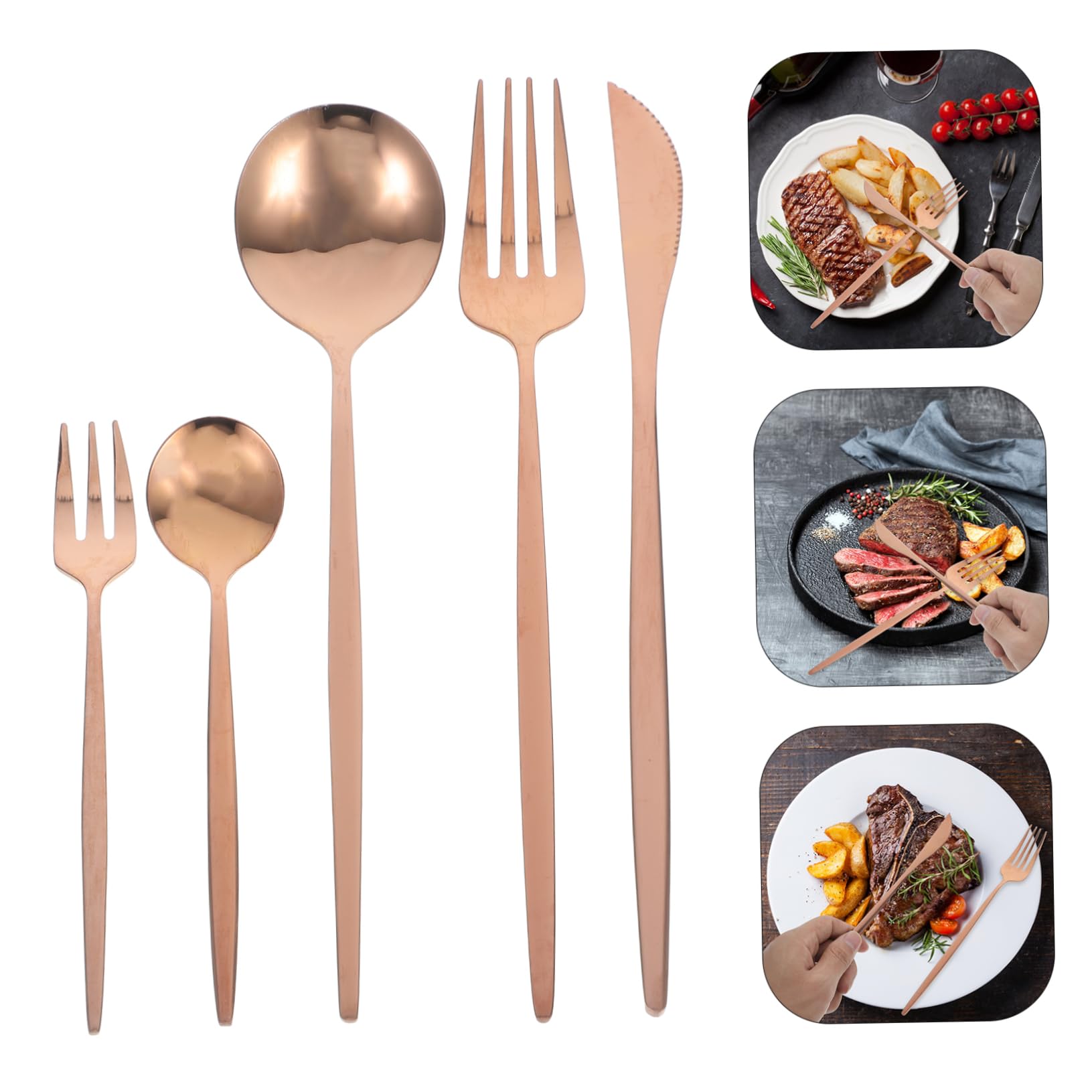 30 Piezas Cubertería Inoxidable con Acabado Rosa Dorado Cubiertos para Fiestas y Bodas Tenedor Cuchara y Cuchillo para Comidas Elegantes