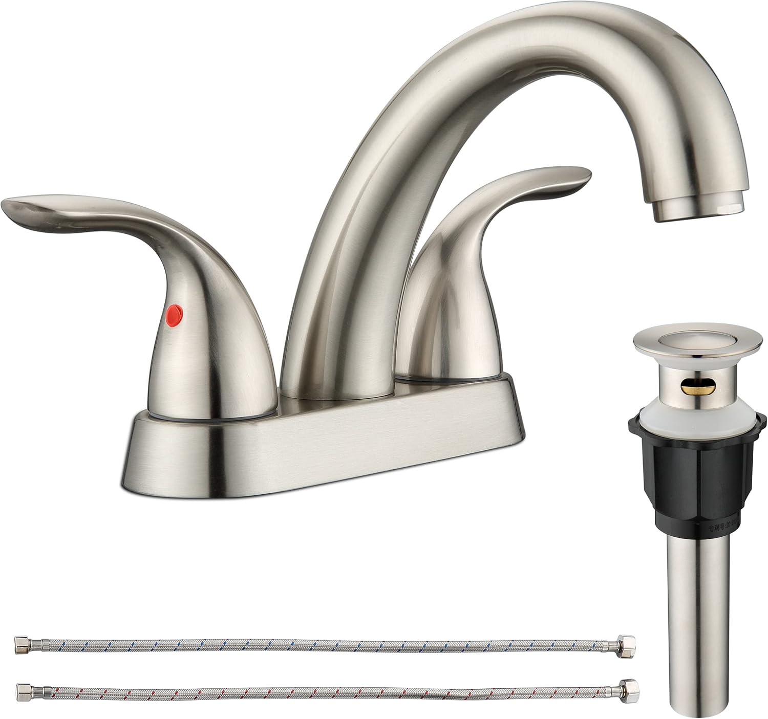 2 Handle Bathroom Sink Faucet, with Pop up Drain & Supply Lines, 4 Inch Centerset Brushed Nickel Faucet for Lavatory Bathroom Sink, Professional Modern Vessel Deck Mount Vanity rv Faucet