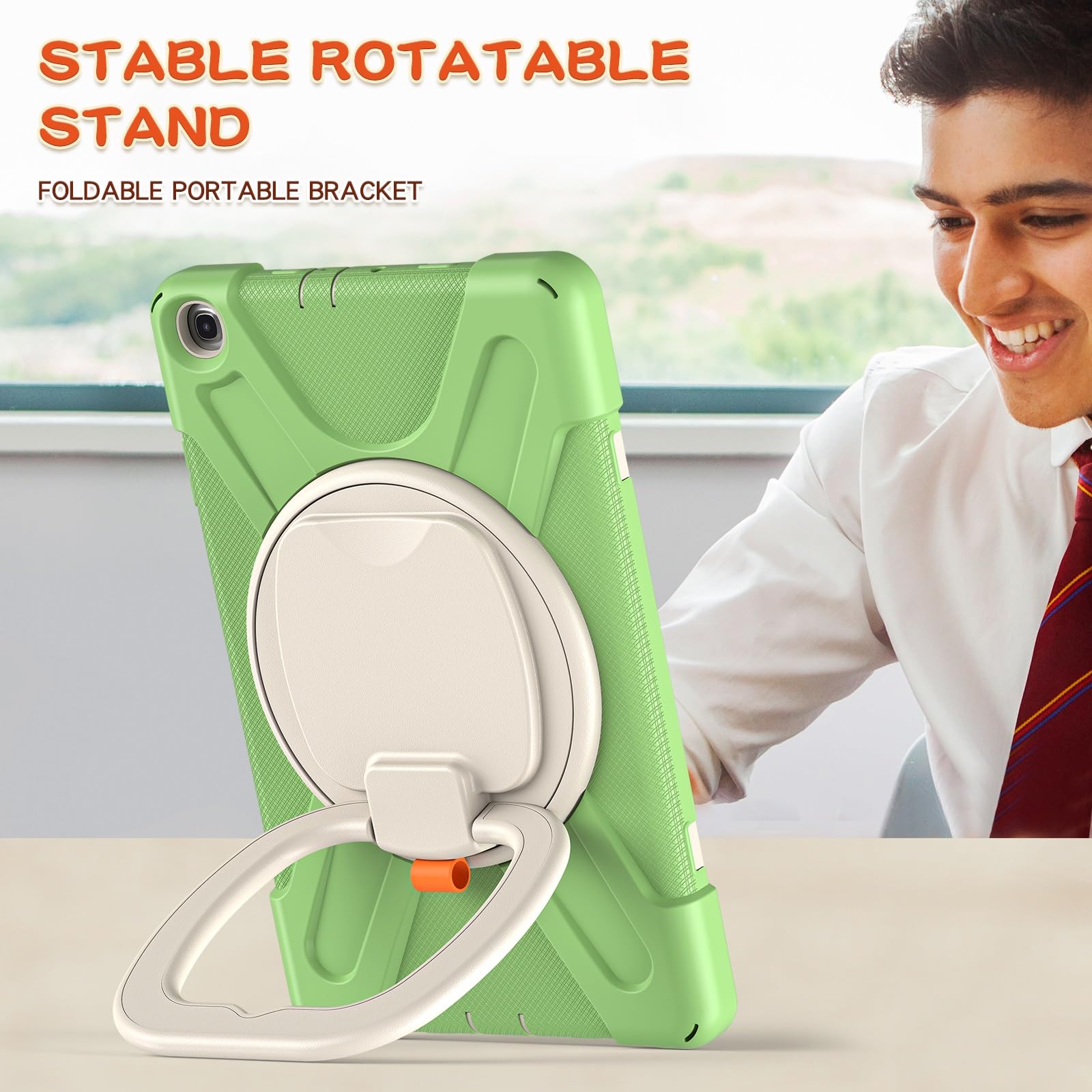 Protección de tabletas Compatible con Samsung Galaxy Tab A 10.1 Funda modelo 2019 (SM-T510/T515), cubierta resistente a prueba de golpes con soporte giratorio 360, correa de mano/hombro Compatible wit