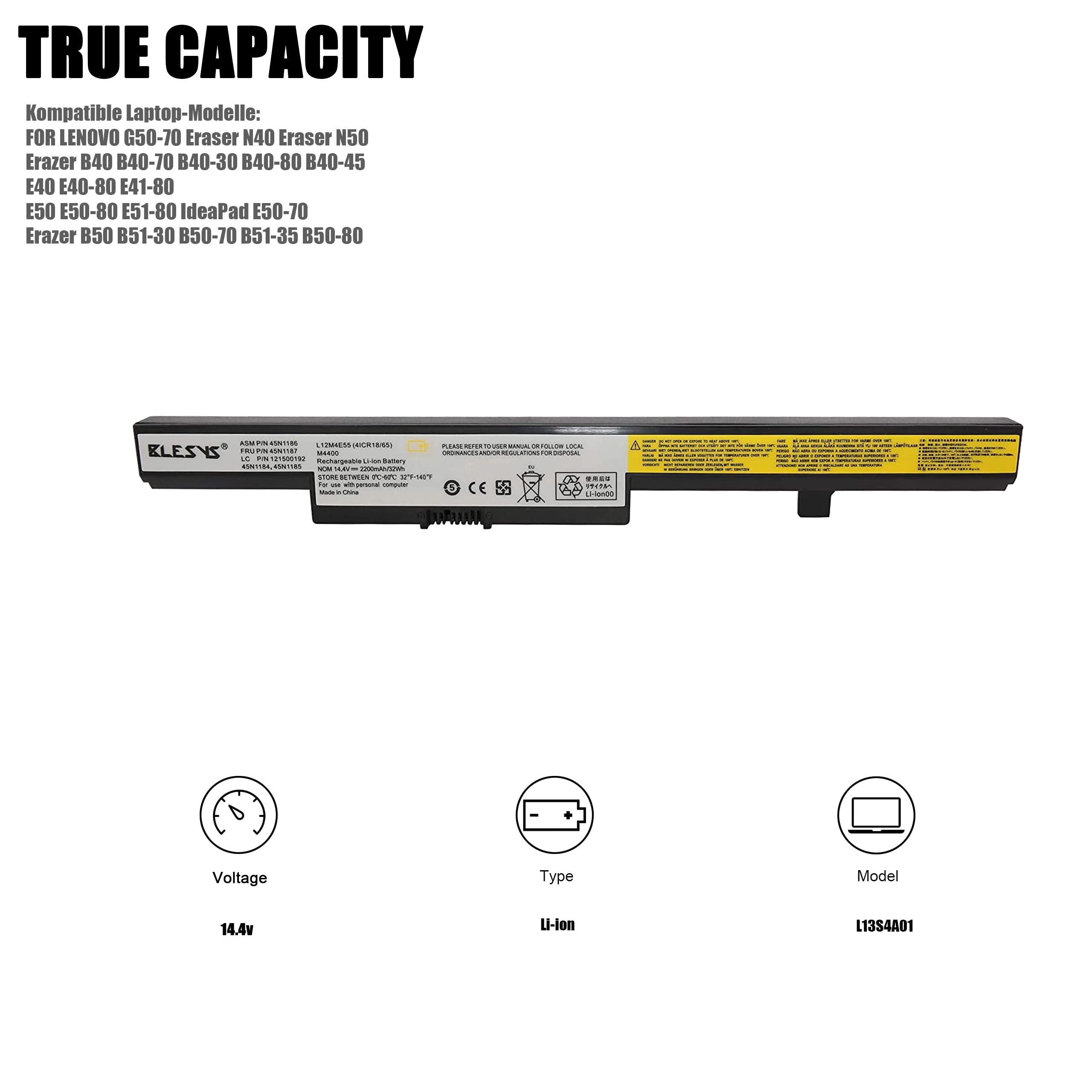 BLESYS L13S4A01 Batteria per Lenovo B50-70 (80EU) B50-30 (80ES) B50-80