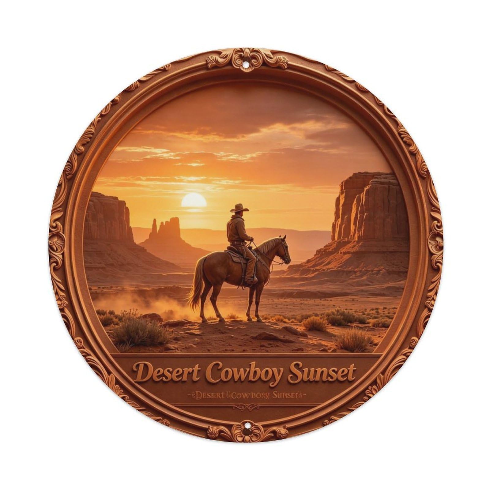 Desert Cowboy Sunset Metal Tin Sign Plaque