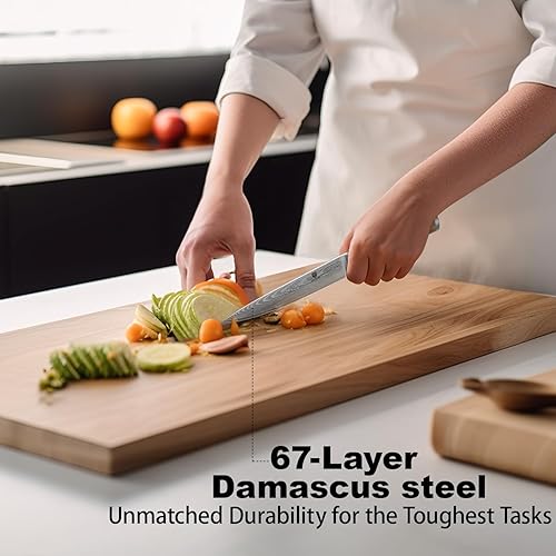 Miniatura 4 de BRODARK Cuchillo de pelar de Damasco de 5.5 pulgadas, cuchillo profesional japonés con mango de madera de olivo, cuchillo para tallar frutas ultra