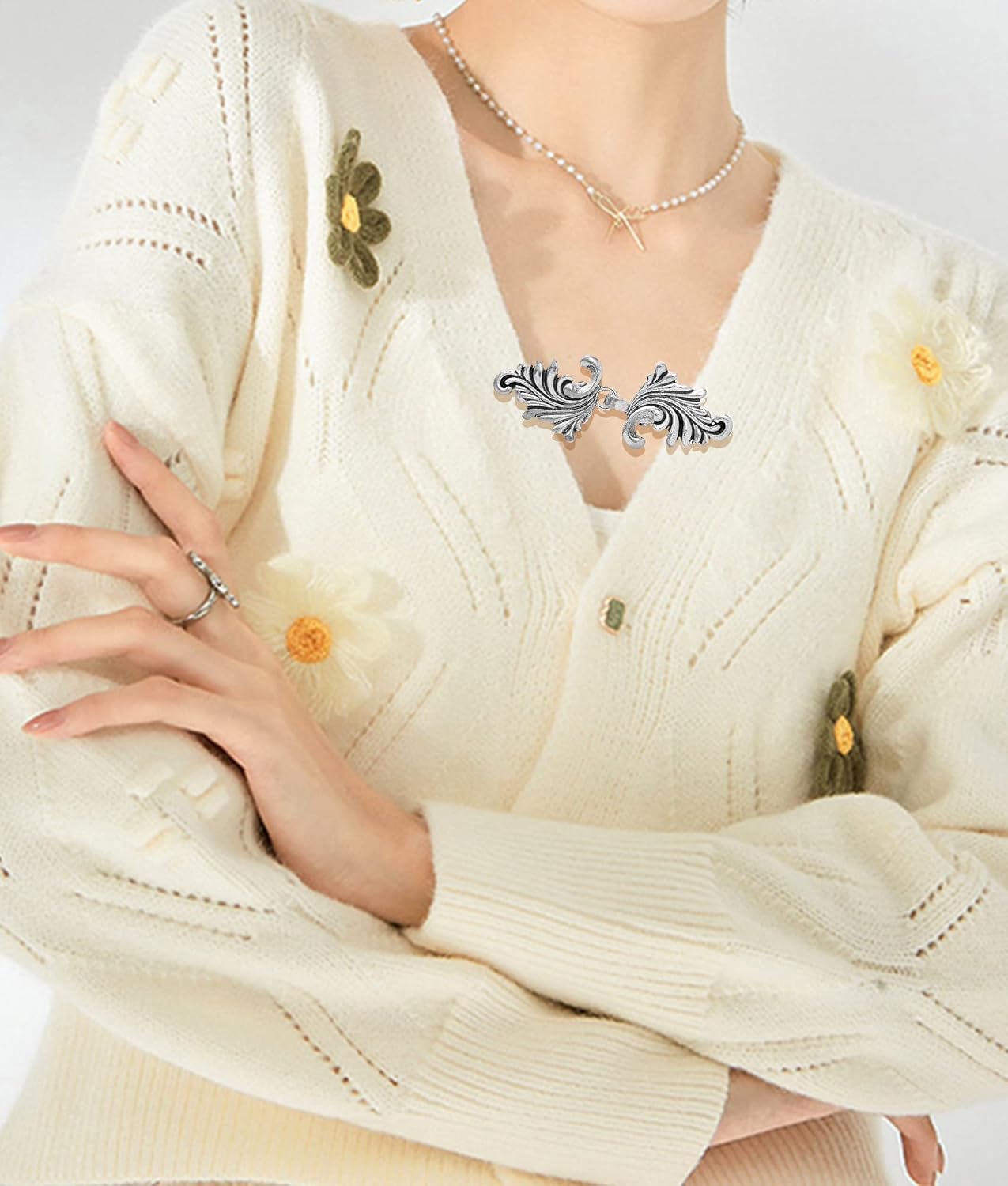 Fxiqini 10Pcs Vintage Cardigan Sweater Clips - Shawl Collar Shirts Dress Brooch for Women - Swirl Cape Cloak Scarf Clip image 4