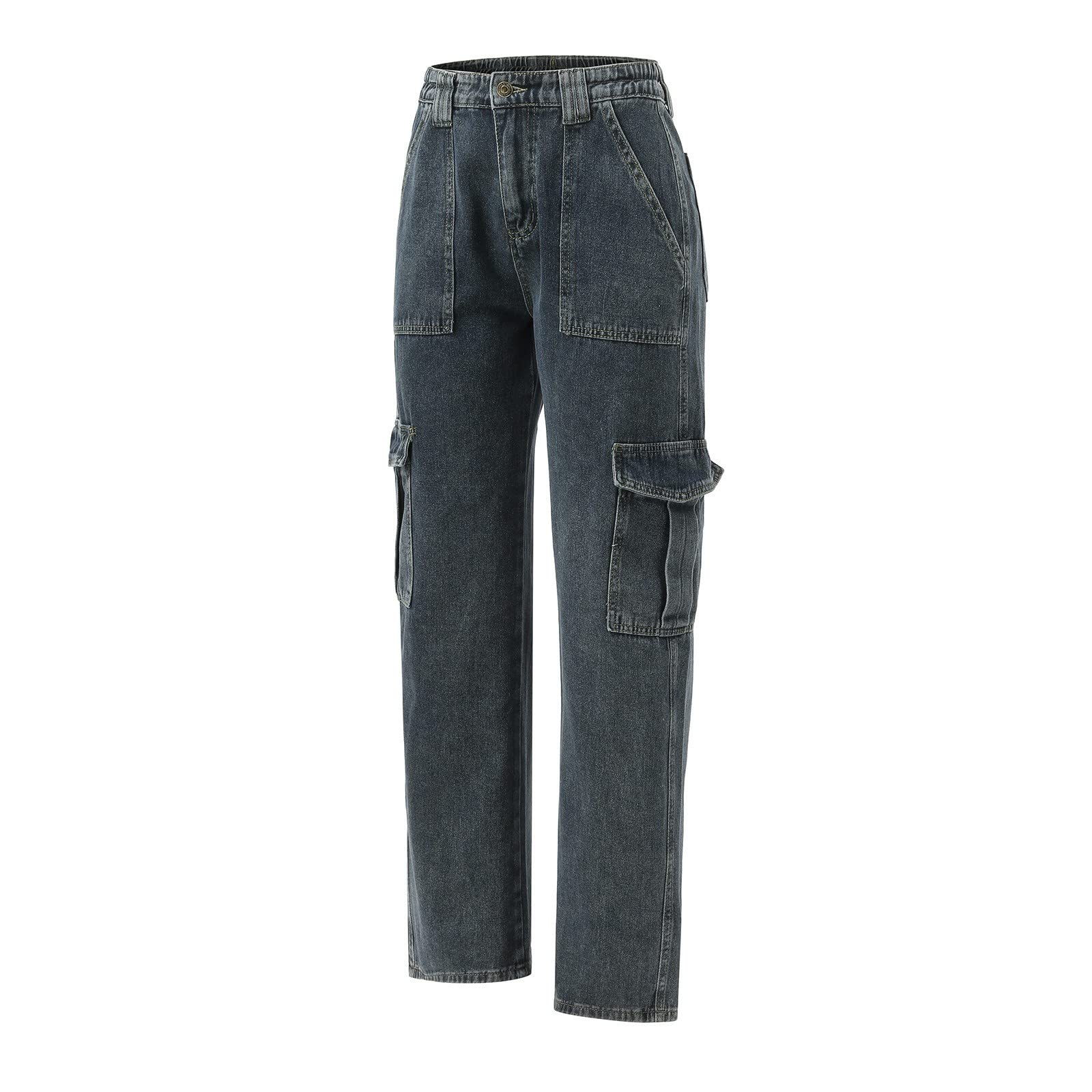 Pantalones cargo callejeros sueltos para mujer con bolsillos altos y prácticos como pantalones vaqueros de moda para un estilo urbano informal