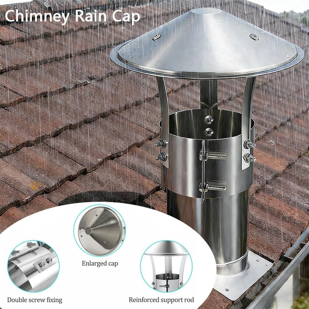 Tapa de Chimenea de Acero Inoxidable 304, Cubierta de Salida de Humos | Tapa de ventilación para tejado, para tubo de estufa y conducto de humos(315 mm(12.4 in))