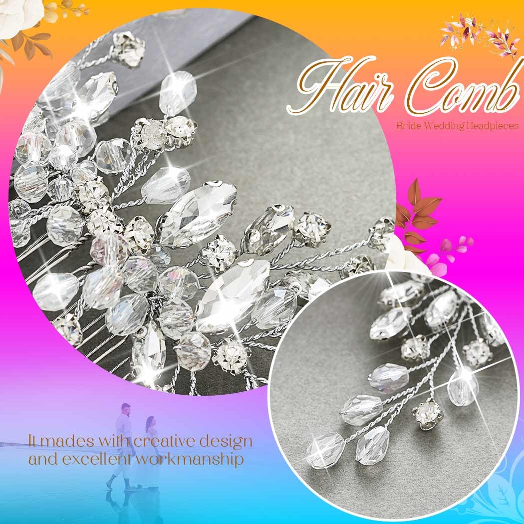Catery Rhinestones Bridal Hair Comb - Silver Side Wedding Hair Accessory with Beads for Brides, Women, and Girls (A silver) - Image 4