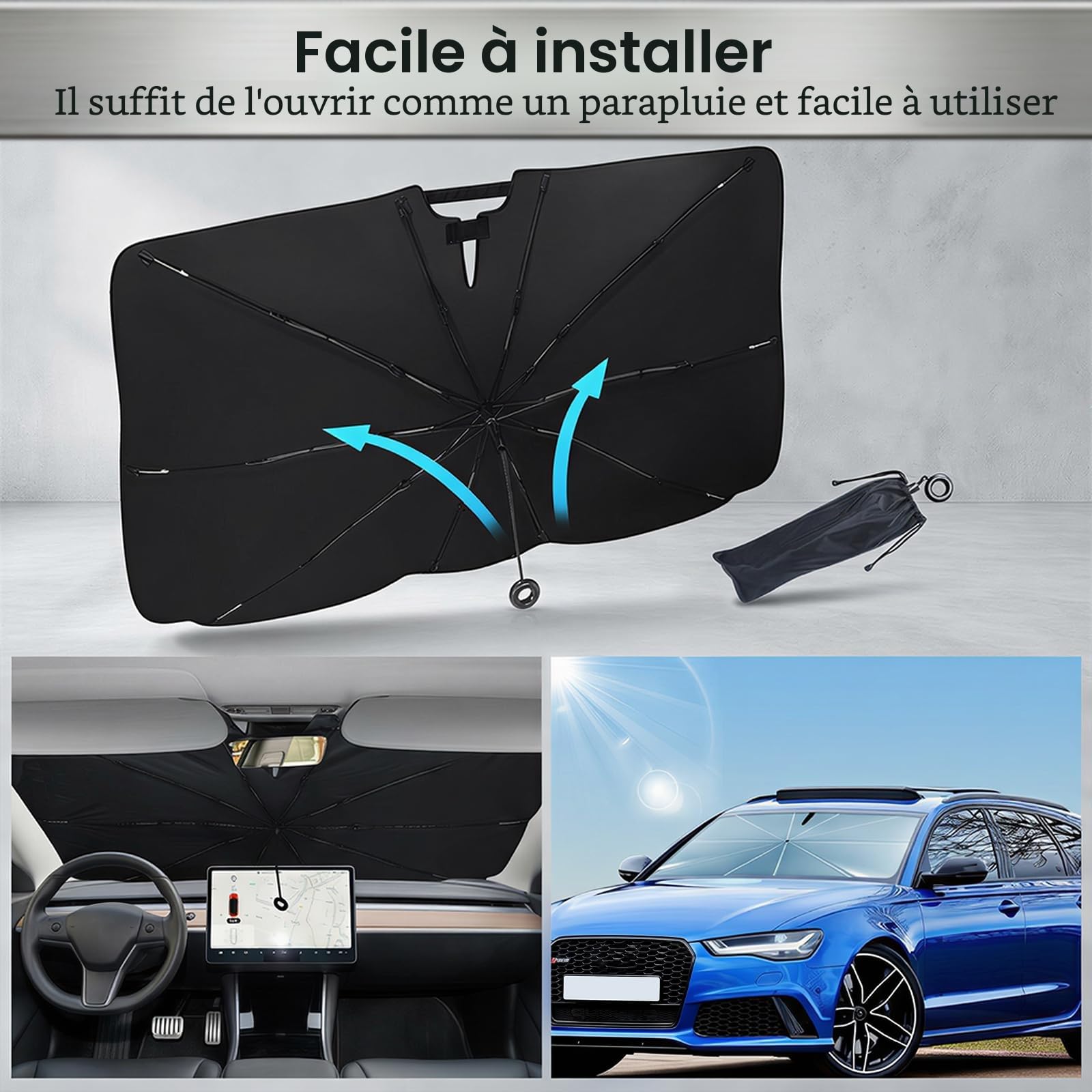 Pare-Soleil Voiture Pare-Brise Avant, Pliable Parapluie Anti-UV Et Anti-Chaleur, Protection Solaire Universelle pour SUV, Camionnettes, Mpv Et Voitures, Facile À Utiliser Et À Ranger