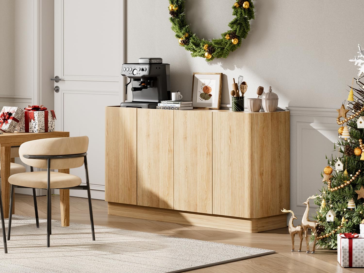 Buffet Cabinet, 55'' Large Sideboard Cabinet, Modern Storage Cabinet with Doors & Adjustable Shelf, Accent Credenza Sideboard for Kitchen, Coffee Bar, Living Room, Entryway, Hallway