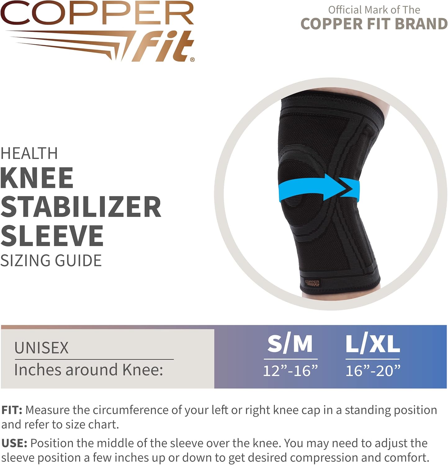 Copper Fit Health Knee Stabilizer Sleeve, Small/Medium