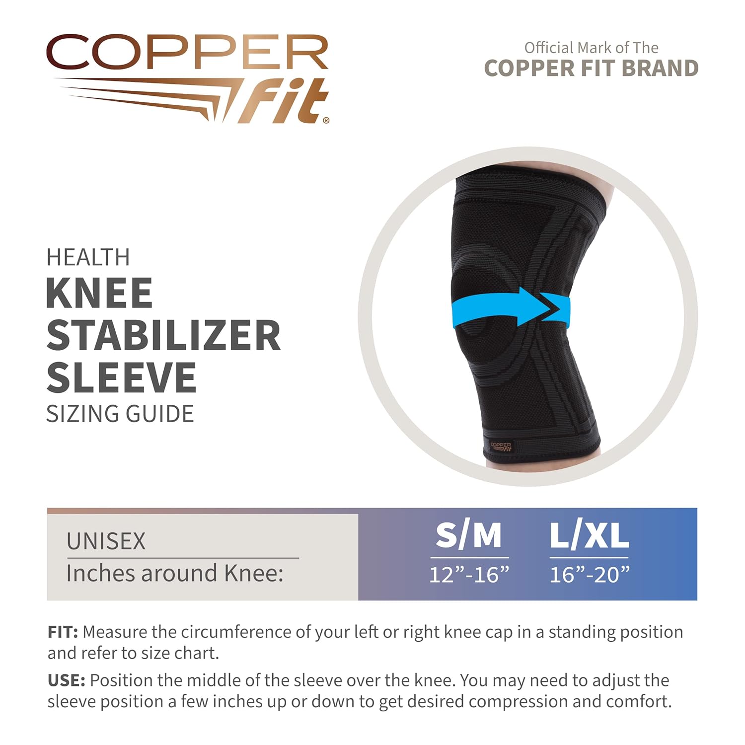 Copper Fit Health Knee Stabilizer Sleeve, Large/X-Large
