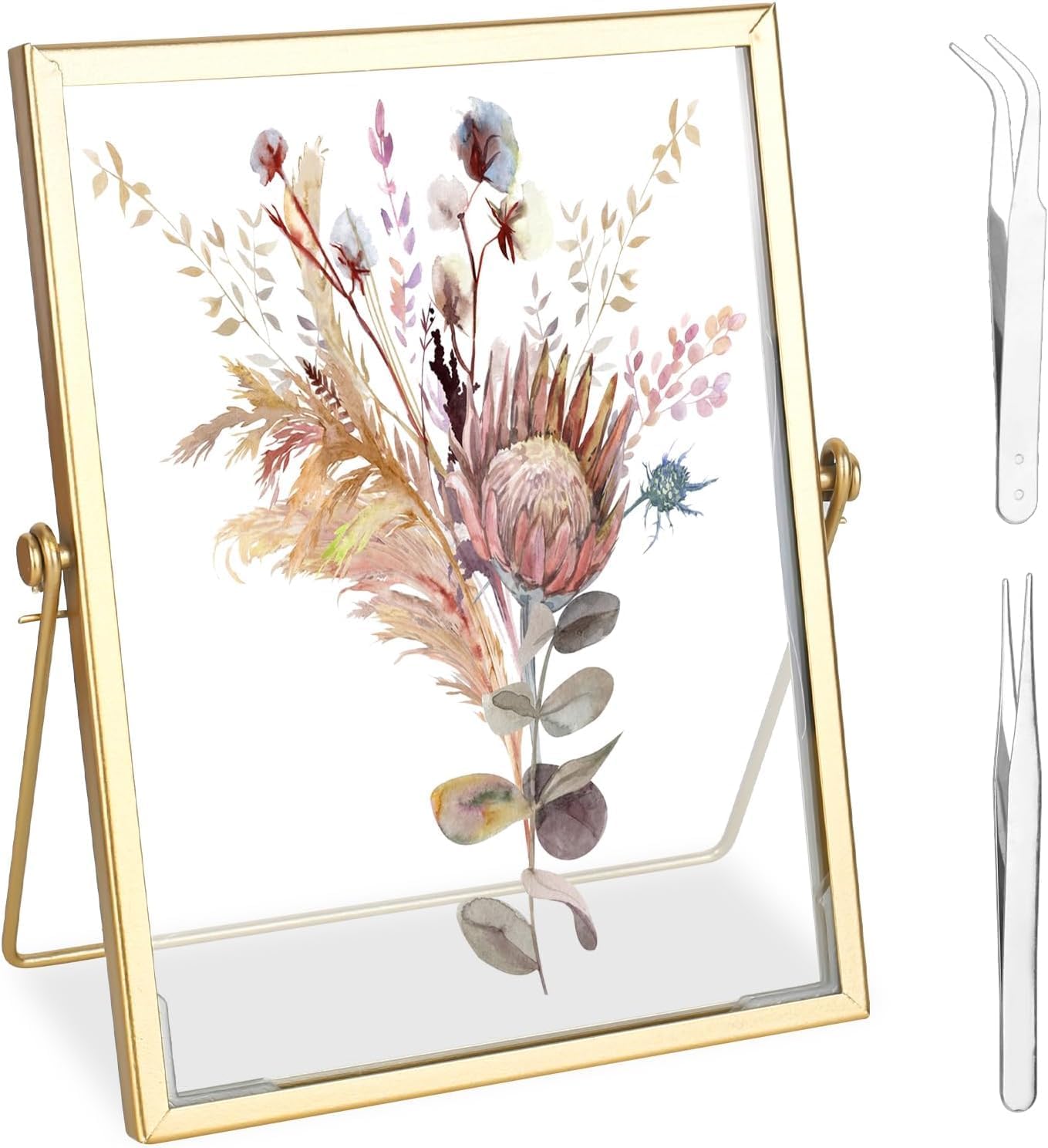 Goldener Doppelseitiger Bilderrahmen Aus Glas – Für Gepresste Blumen, Fotos & Kunst, 14 X 16 X 4,8 Cm (5,5 X 6,3 X 1,9 Zoll)