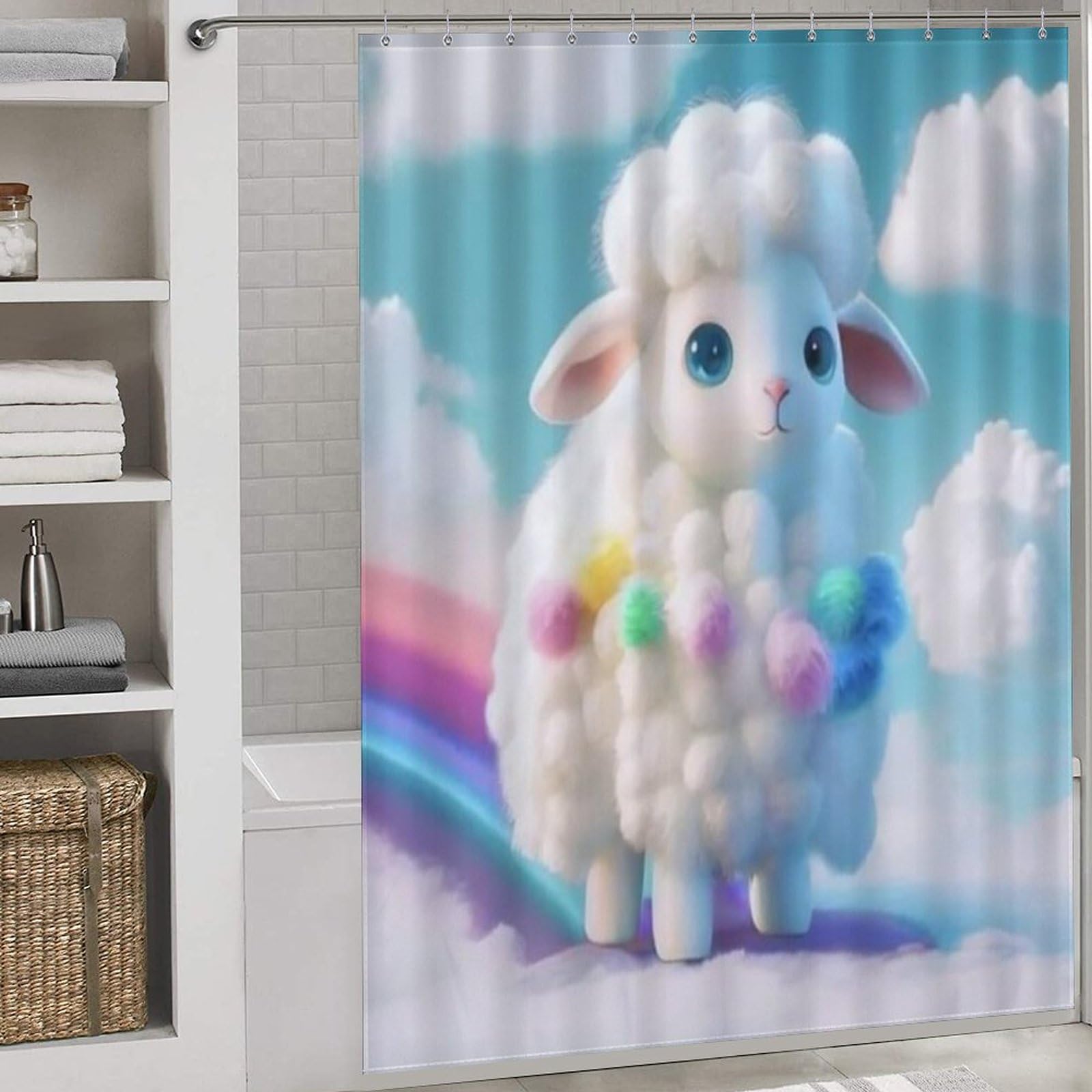 Rideau de douche mouton imperméable en polyester lavable 168x183cm pour baignoire domicile