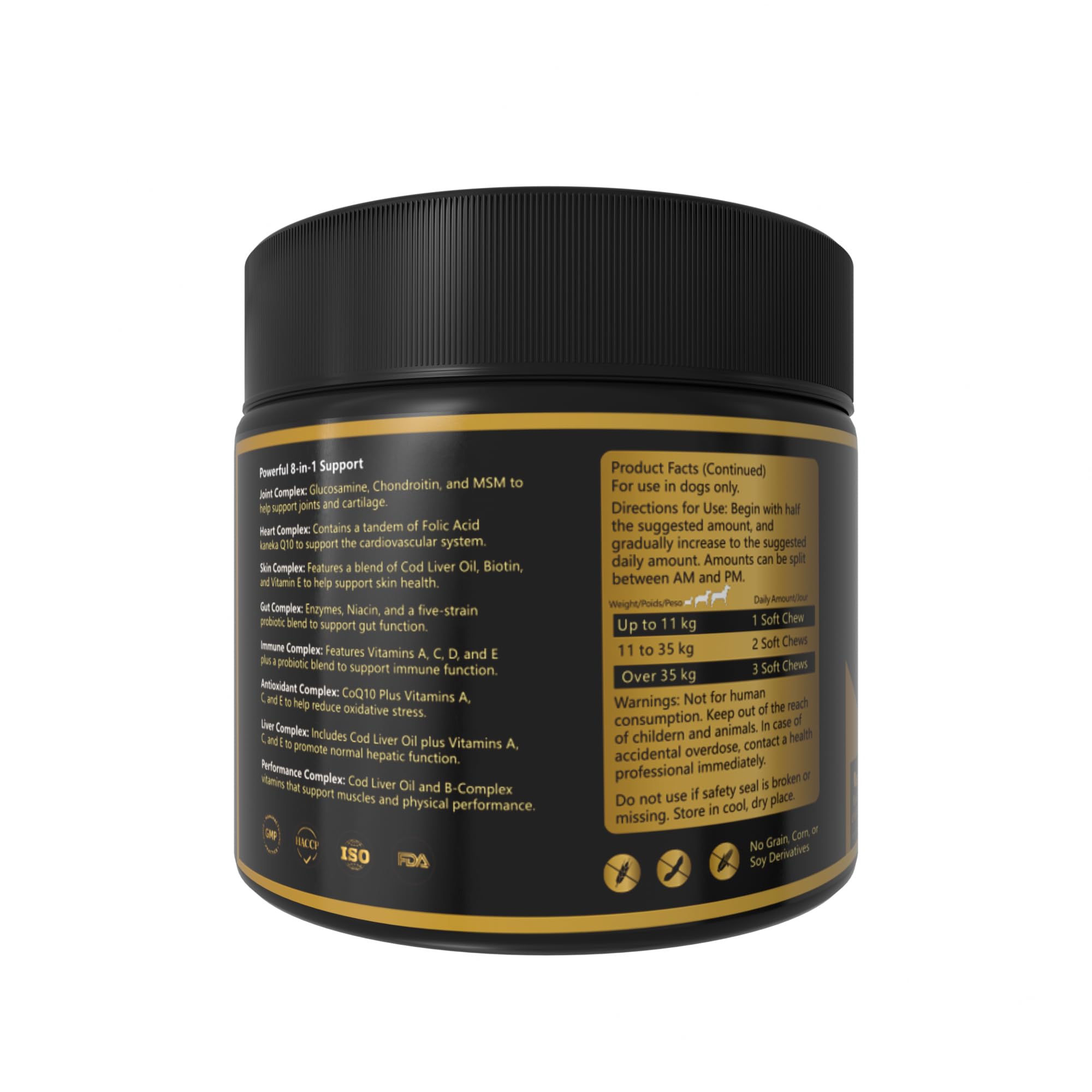 Meloive 8 en 1 Multivitamines pour Chien | Compléments Alimentaires Premium pour Chiens | Vitalité, Probiotiques, Articulations, Pelage, Immunité, Coeur, Cerveau | Au Poulet | 120 Comprimés