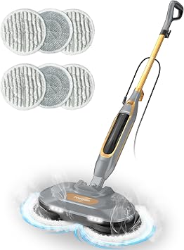 Steam and Scrub Mop, Steam Mop with Dual Rotating Pads, Swivel Steering, 2 LED Headlight, 4 Cleaning Modes, 15.2 fl oz Tank, 6 Washable Pads for All-in-One Sealed Hard Floors
