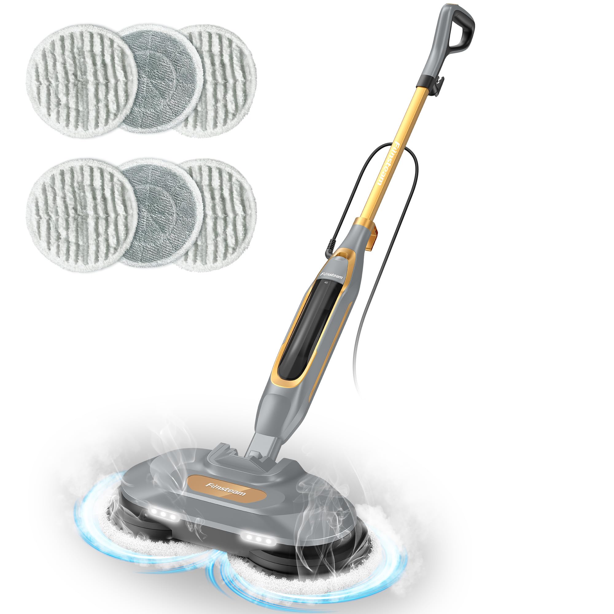 Steam and Scrub Mop, Steam Mop with Dual Rotating Pads, Swivel Steering,