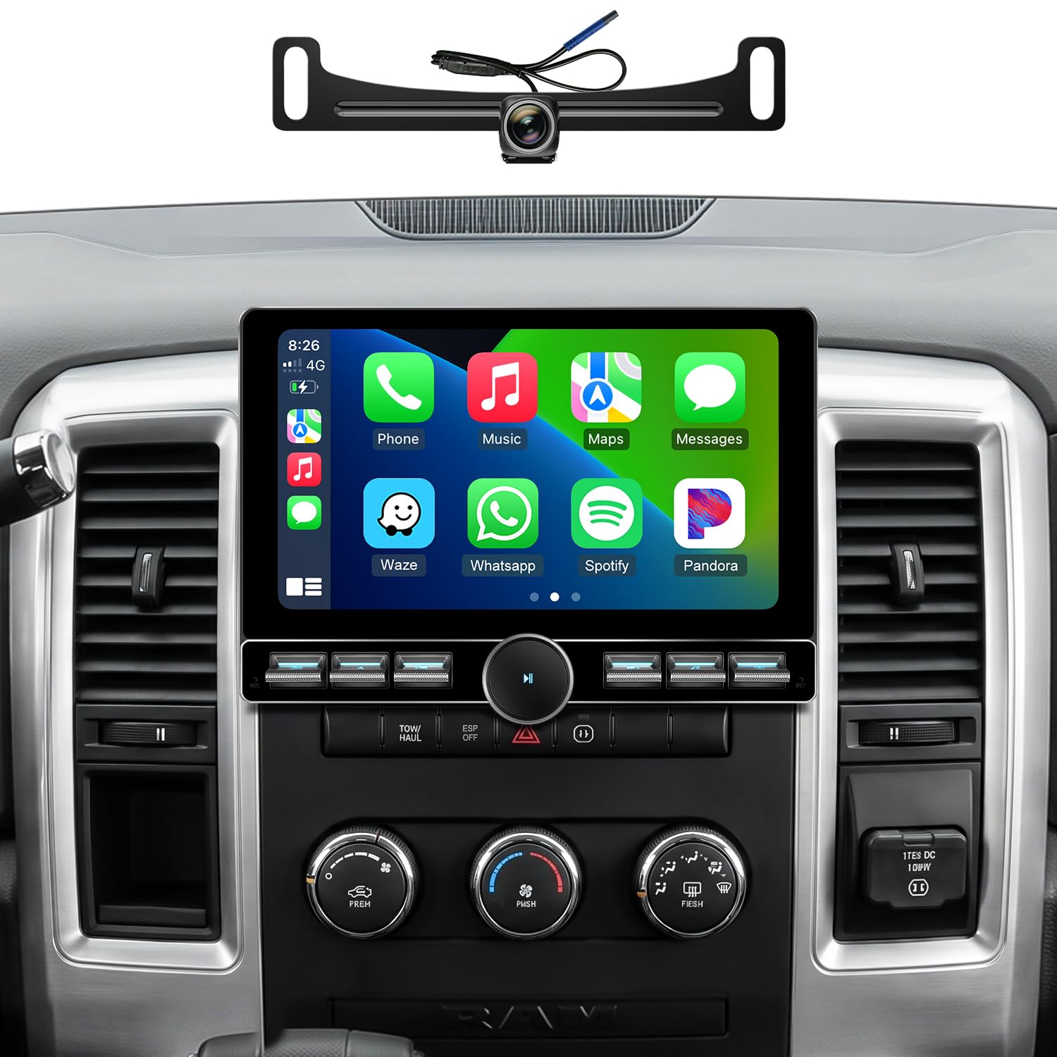 10 inch Touchscreen Car Stereo Radio for Dodge Ram 1500 2500 3500 2009-2012 Replacement Dash Kit w/Wired Wireless CarPlay Android Auto Navigation (10" Ram SKK 09-12)